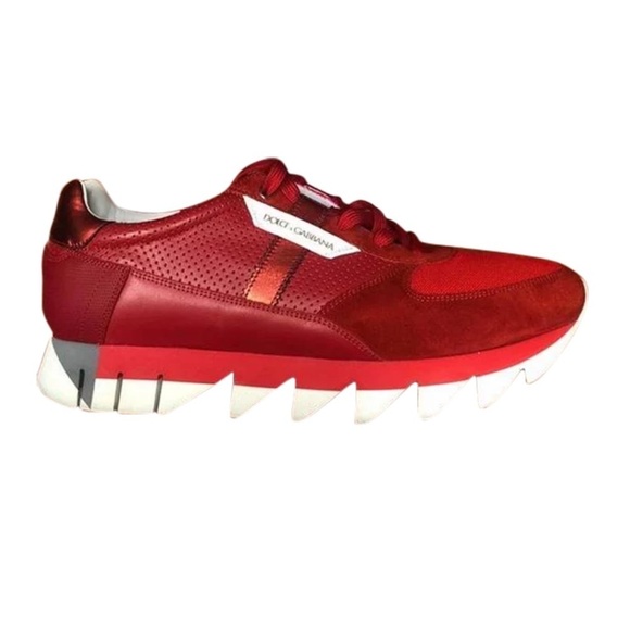 Dolce & Gabbana Shark-teeth Soles Sz 11 Low-top Sneaker Red Men Logo - Picture 1 of 12